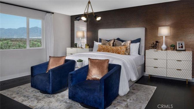 Bedroom, Interior, Pendant Lights, Wood Texture Flooring