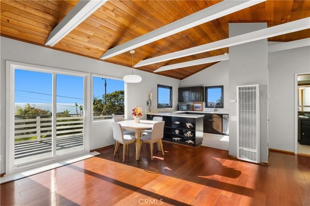 Dining room, Interior, Pendant Lights, Wooden Beams, Wooden Ceilings, Wood Texture Flooring