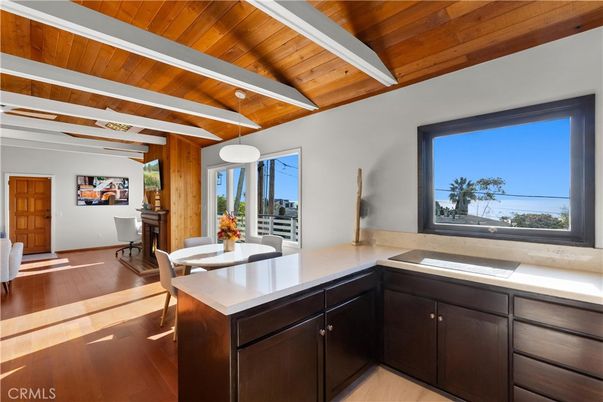 Dining room, Interior, Pendant Lights, Wooden Beams, Wooden Ceilings, Wood Texture Flooring