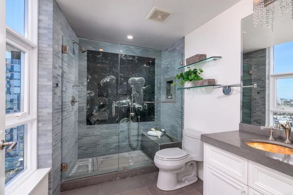 Bathroom, Glass Shower, Interior, Recessed Lighting
