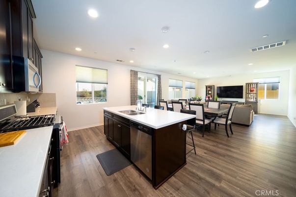 Dining room, Interior, Kitchen, Recessed Lighting, Wood Texture Flooring
