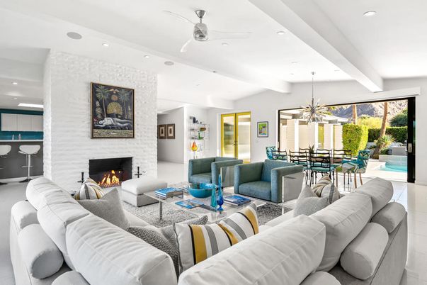 Dining room, Fireplace, Interior, Living room, Pendant Lights, Recessed Lighting