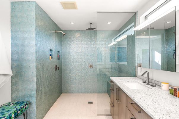 Bathroom, Glass Shower, Interior, Recessed Lighting
