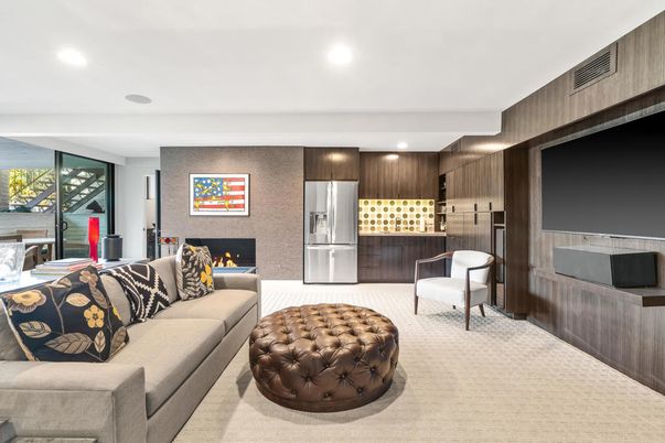 Fireplace, Interior, Kitchen, Living room, Recessed Lighting
