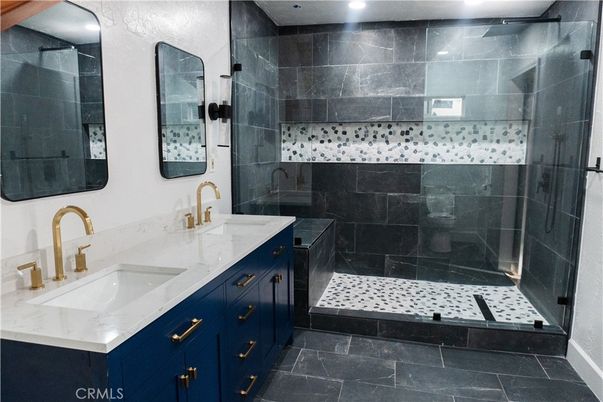 Bathroom, Dual Sink Vanities, Glass Shower, Interior, Recessed Lighting
