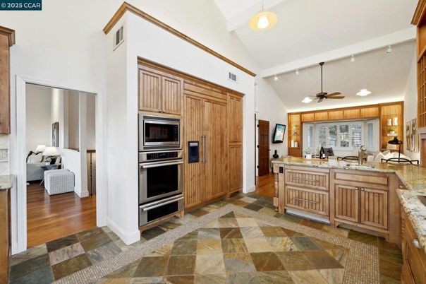 Interior, Kitchen, Pendant Lights, Stainless Steel Appliances, Wood Texture Flooring