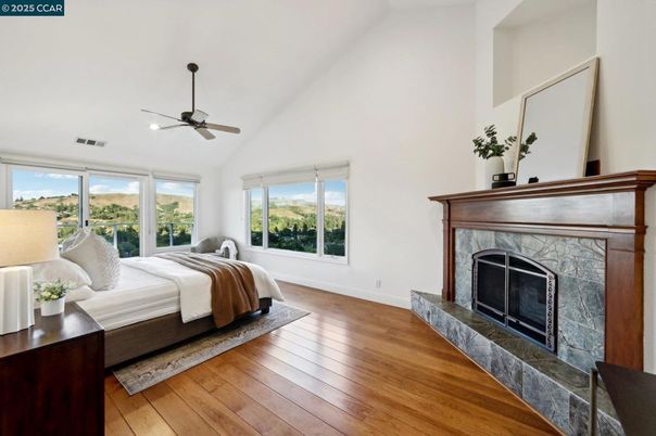 Bedroom, Fireplace, Interior, Wood Texture Flooring