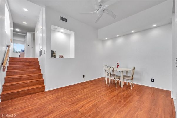 Dining room, Interior, Recessed Lighting, Wood Texture Flooring