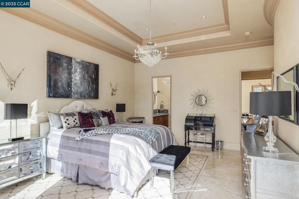 Bedroom, Chandelier, Interior, Marble, Recessed Lighting