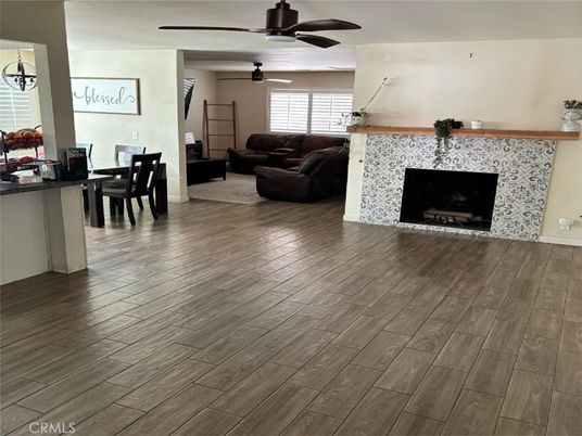 Dining room, Fireplace, Interior, Living room, Wood Texture Flooring