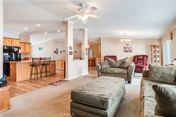 Chandelier, Interior, Kitchen, Living room, Recessed Lighting, Wood Texture Flooring