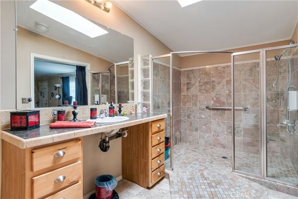 Bathroom, Dual Sink Vanities, Glass Shower, Interior, Tile Countertops