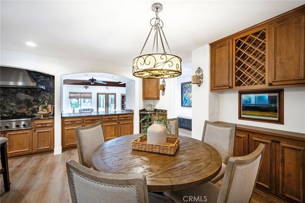Dining room, Interior, Kitchen, Pendant Lights, Recessed Lighting, Wood Texture Flooring