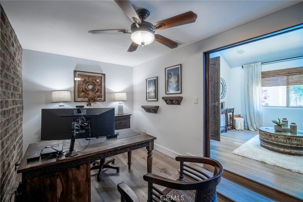 Home Office, Interior, Stone Walls, Wood Texture Flooring