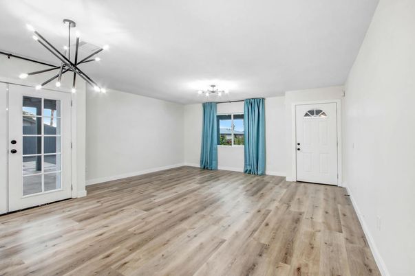 Empty room, Interior, Pendant Lights, Wood Texture Flooring