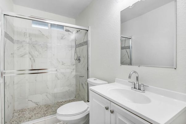 Bathroom, Glass Shower, Interior, Marble Walls