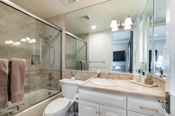 Bathroom, Glass Shower, Interior, Recessed Lighting, Tile Countertops