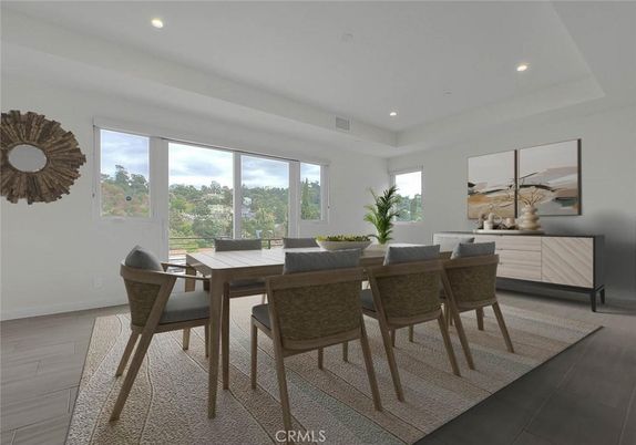 Dining room, Interior, Recessed Lighting, Wood Texture Flooring