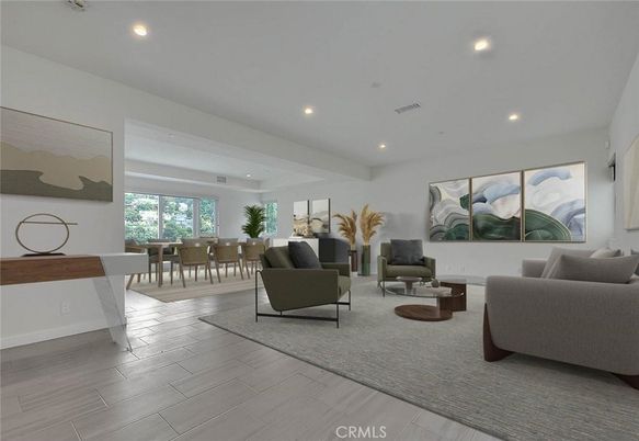 Dining room, Interior, Living room, Recessed Lighting, Wood Texture Flooring