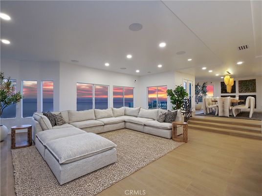 Dining room, Interior, Living room, Recessed Lighting, Water, Wood Texture Flooring