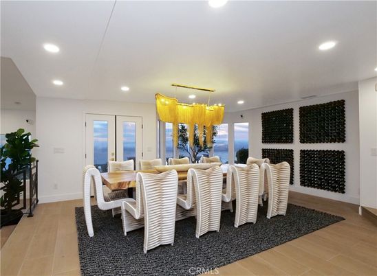 Chandelier, Dining room, Interior, Recessed Lighting, Water, Wood Texture Flooring