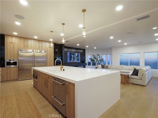 Interior, Kitchen, Living room, Pendant Lights, Recessed Lighting, Stainless Steel Appliances, Wood Texture Flooring