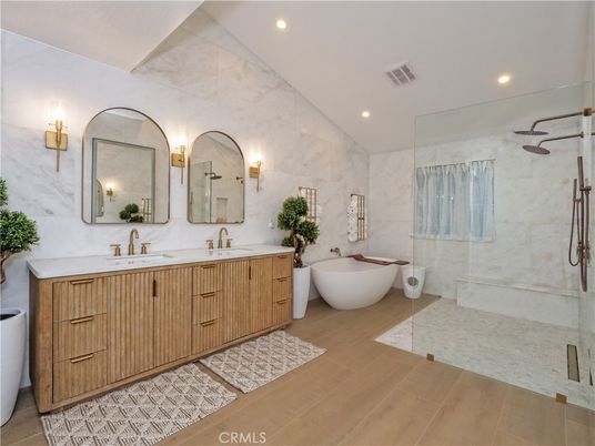 Bathroom, Dual Sink Vanities, Free Standing Baths, Glass Shower, Interior, Recessed Lighting