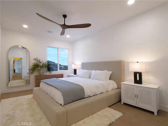 Bedroom, Interior, Recessed Lighting, Wood Texture Flooring