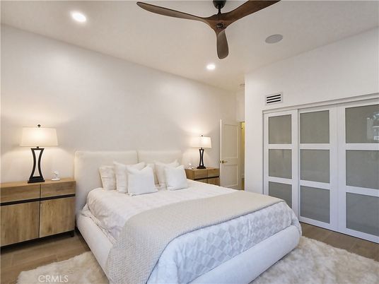 Bedroom, Interior, Recessed Lighting, Wood Texture Flooring