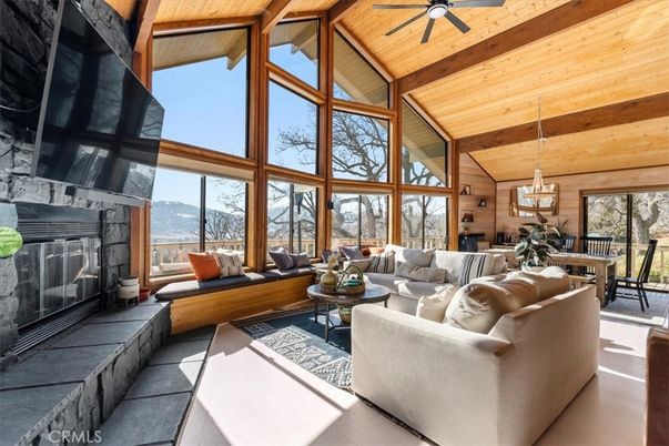 Chandelier, Dining room, Fireplace, Interior, Living room, Wooden Beams, Wooden Ceilings