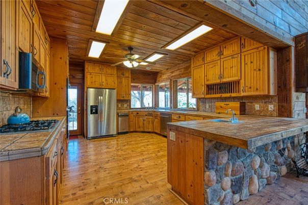 Interior, Kitchen, Stone Walls, Wooden Ceilings, Wood Texture Flooring, Wooden Walls