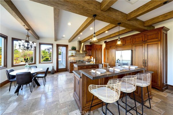 Chandelier, Dining room, Interior, Kitchen, Pendant Lights, Recessed Lighting, Wooden Beams