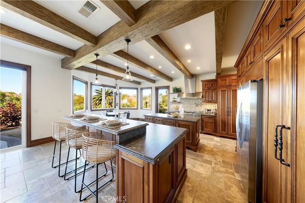 Dining room, Interior, Kitchen, Pendant Lights, Recessed Lighting, Stainless Steel Appliances, Wooden Beams