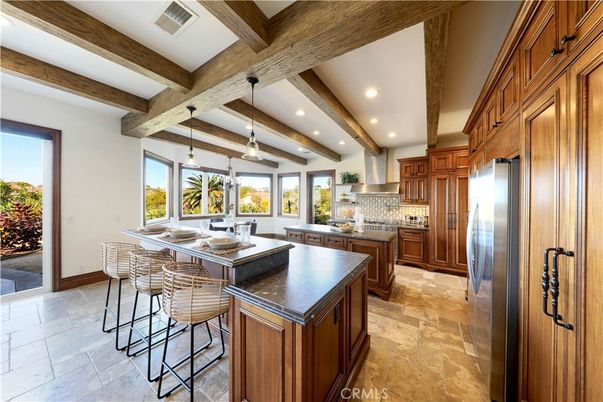 Dining room, Interior, Kitchen, Pendant Lights, Recessed Lighting, Stainless Steel Appliances, Wooden Beams