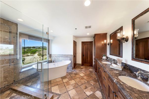 Bathroom, Dual Sink Vanities, Free Standing Baths, Glass Shower, Interior, Recessed Lighting