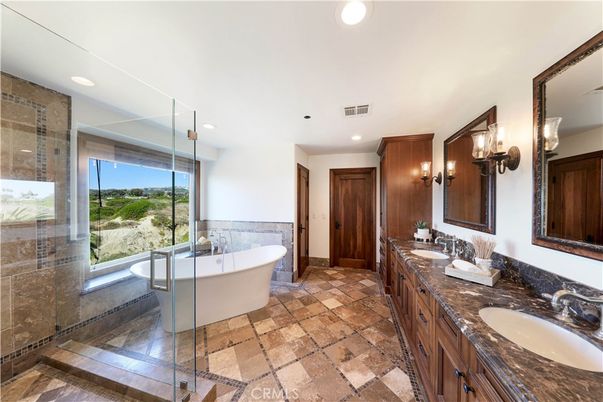 Bathroom, Dual Sink Vanities, Free Standing Baths, Glass Shower, Interior, Recessed Lighting