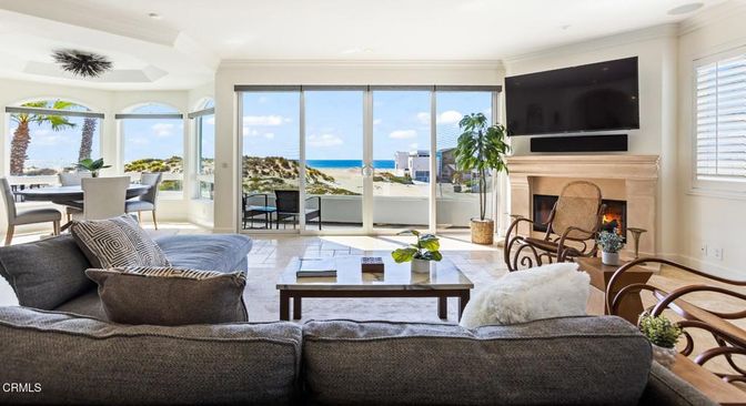 Dining room, Fireplace, Interior, Living room, Recessed Lighting, Water