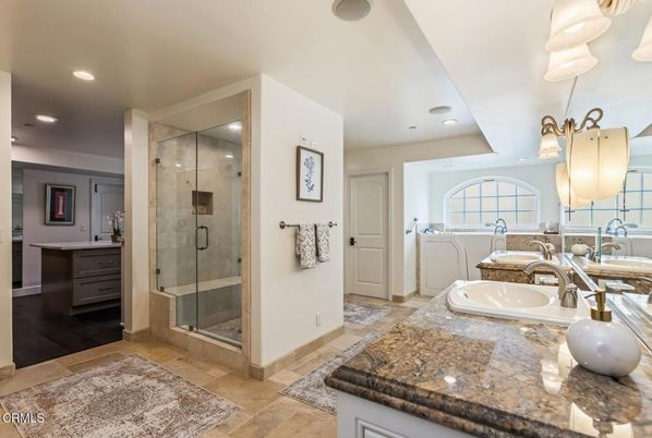 Bathroom, Dual Sink Vanities, Glass Shower, Interior, Recessed Lighting
