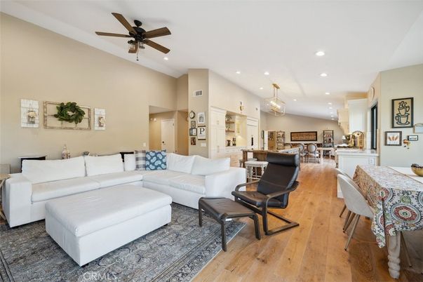 Dining room, Interior, Kitchen, Living room, Pendant Lights, Recessed Lighting, Wood Texture Flooring