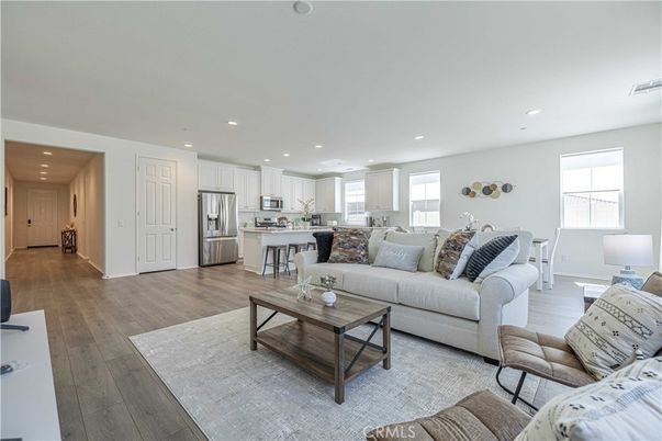 Dining room, Interior, Kitchen, Living room, Recessed Lighting, Stainless Steel Appliances, Wood Texture Flooring