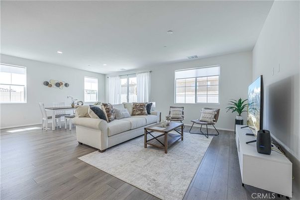 Dining room, Interior, Living room, Recessed Lighting, Wood Texture Flooring