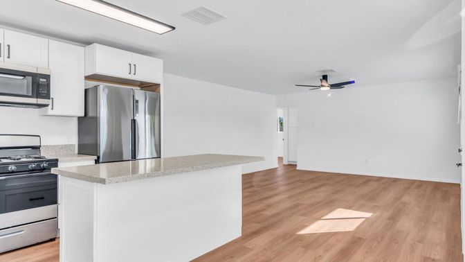 Interior, Kitchen, Stainless Steel Appliances, Wood Texture Flooring