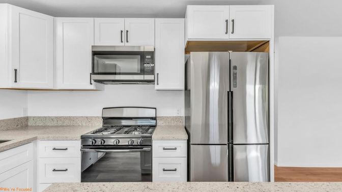Interior, Kitchen, Stainless Steel Appliances, Wood Texture Flooring