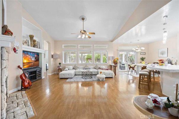 Dining room, Fireplace, Interior, Living room, Pendant Lights, Wood Texture Flooring