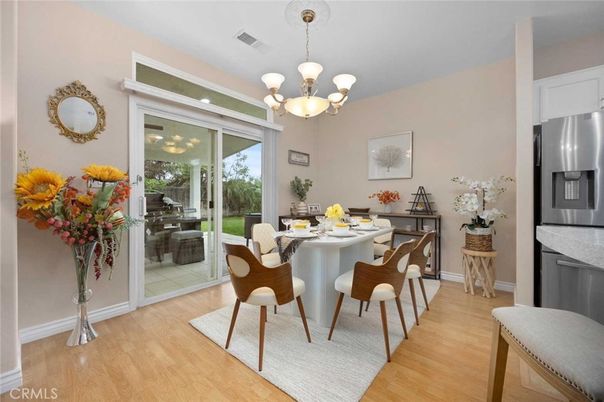 Chandelier, Dining room, Interior, Wood Texture Flooring