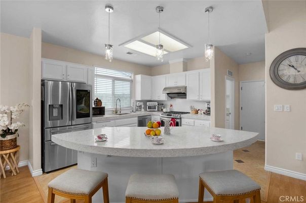 Interior, Kitchen, Pendant Lights, Stainless Steel Appliances, Wood Texture Flooring