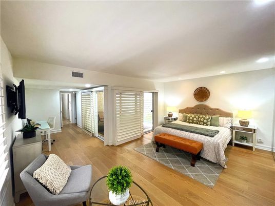 Bedroom, Interior, Recessed Lighting, Wood Texture Flooring