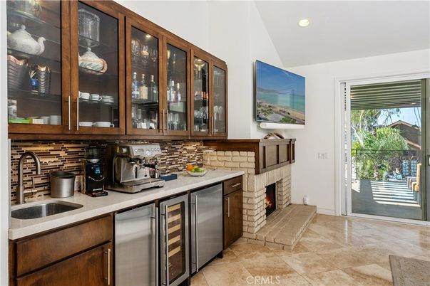 Fireplace, Interior, Kitchen, Recessed Lighting, Stainless Steel Appliances