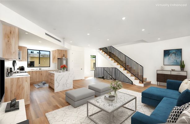 Interior, Kitchen, Living room, Recessed Lighting, Wood Texture Flooring