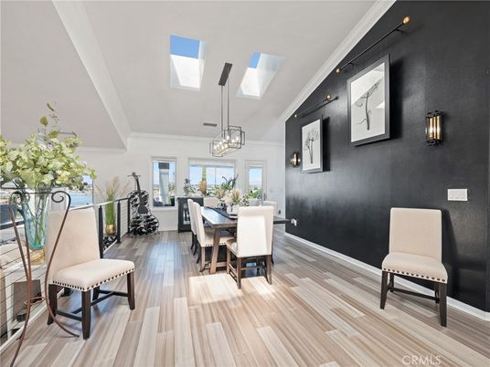 Dining room, Interior, Pendant Lights, Wood Texture Flooring
